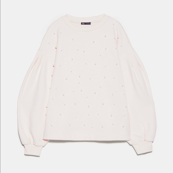 ZARA Balloon Sleeve Sweater with Faux Pearls BNWT - Picture 6 of 6